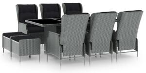 VidaXL 9 részes világosszürke polyrattan kültéri étkezőszett párnákkal