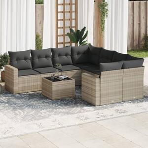 VidaXL 9 részes világosszürke polyrattan kerti ülőgarnitúra párnával