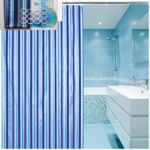 Aqualine, Zuhanyfüggöny 180x180cm, vinil, kék, csíkos, ZV011