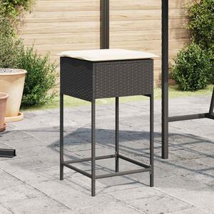 VidaXL 2 db fekete polyrattan kerti bárszék párnával