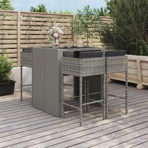 VidaXL 5 részes szürke polyrattan kerti bárszett párnákkal