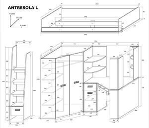 Sarok emeletes ágy Antresola (J) Sonoma + lila (ráccsal). 746408