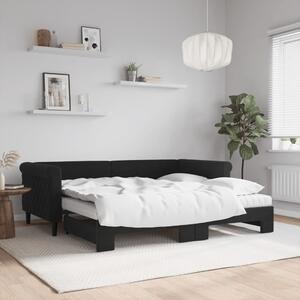 Fekete kihúzható bársony heverő matracokkal 90 x 190 cm