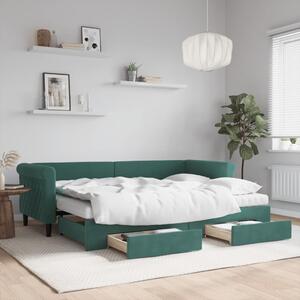 Sötétzöld kihúzható bársony heverő fiókkal 80 x 200 cm