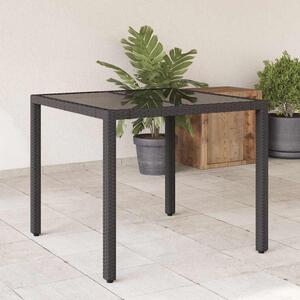 Fekete polyrattan üveglapos kerti asztal 90 x 90 x 75 cm