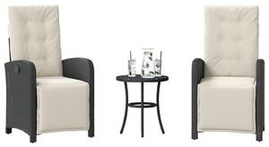 3 részes fekete polyrattan bisztrógarnitúra párnával