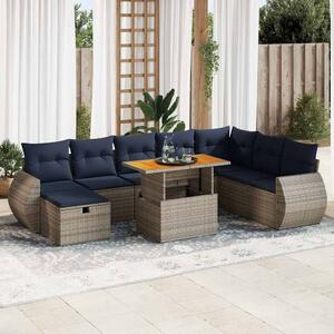 VidaXL 9 részes szürke polyrattan akácfa kerti ülőgarnitúra párnákkal