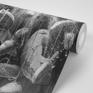 Öntapadó fotótapéta tészta kötélen fekete-fehér kivitelben