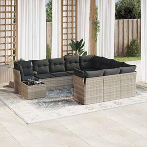 11 részes világosszürke polyrattan kerti ülőgarnitúra párnákkal