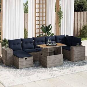 8 részes barna polyrattan akácfa kerti ülőgarnitúra párnákkal