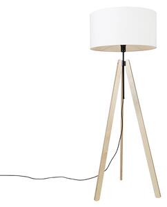 Modern állólámpa fa vászon árnyalatú fehér 50 cm -es állvány - Telu