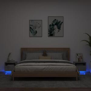 2 db betonszürke éjjeliszekrény LED-világítással 40x39x37 cm