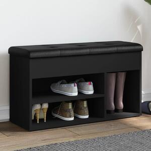 Fekete szerelt fa cipőtároló pad 82 x 32 x 45,5 cm