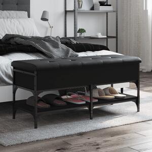 Fekete szerelt fa cipőtároló pad 102 x 42 x 45 cm
