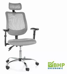 Q-118R Ergonomikus Hálós Forgószék Szürke Állítható Fejtámlával