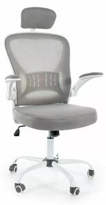 Q-639 Ergonomikus Hálós Forgószék Szürke-Fehér Állítható Fejtámlával