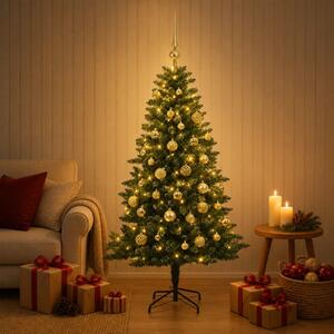Műfenyő gömbökkel 150 cm 150 LED Meleg fehér PVC és fém