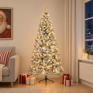 Műkarácsonyfa gömbbel 180 cm 300 LED Meleg fehér PVC és fém