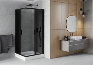 Mexen Rio, szögletes zuhanykabin 90(ajtó)x90(ajtó)x190 cm, 5mm szürke üveg, fekete profil + fehér zuhanytálca RIO, 860-090-090-70-40-4510