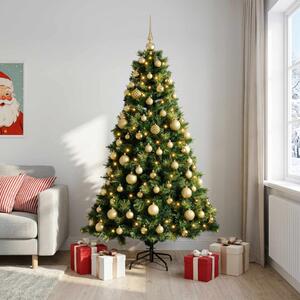 Műkarácsonyfa gömbbel 180 cm 300 LED Meleg fehér PVC és fém