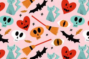 Illusztráció Halloween ghosts, skulls, cats and bats, Volanthevist