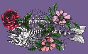 Illusztráció Symbolic illustration with blooming fish skeleton., olgamoopsi
