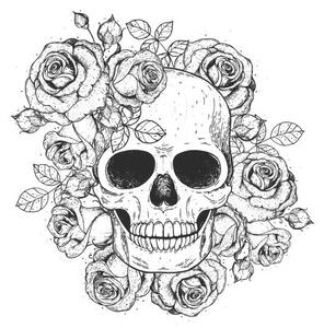 Illusztráció Skull and flowers hand drawn illustration., vidimages