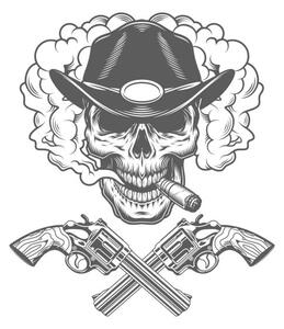 Illusztráció Skull smoking cigar in sheriff hat, dgim-studio