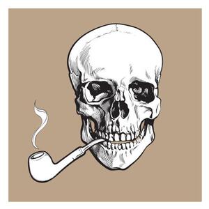 Illusztráció Hand drawn human skull smoking lacquered, sabelskaya