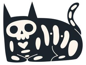 Illusztráció Cartoon black cat with skeleton. Funny, Elena Shlyuykova