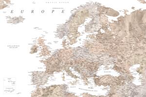 Térkép Detailed map of Europe in neutral watercolor, Blursbyai