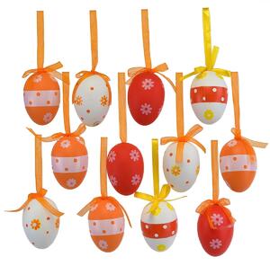Kézzel festett tojások szalaggal, táskában, 12 db,h. 6 cm