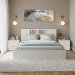 3 darabos hálószoba bútor szett ágykerettel és éjjeliszekrénnyel, Olympus White, fehér, 147.7x221x84 cm