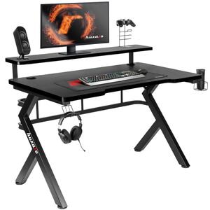 Gamer asztal, játékasztal, monitor állvánnyal, 5.0 120 x 60 x 69,5 cm, alumínium / HDF, fekete