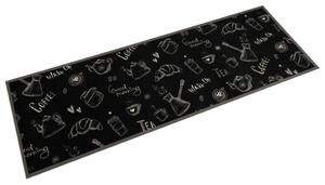 Fekete reggeli mintás mosható bársony konyhaszőnyeg 60x180 cm