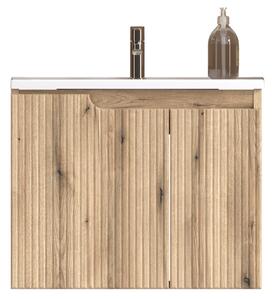 Piramida EURIDIKA fali fürdőszobabútor - műmárvány mosdóval -2 ajtós - PINO TÖLGY - 65 x 48 x 53 cm