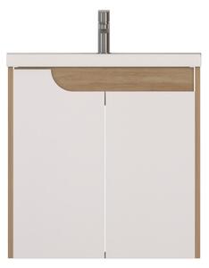 Piramida EURIDIKA fali fürdőszobabútor - műmárvány mosdóval -2 ajtós - FEHÉR-TÖLGY - 60 x 46 x 62 cm