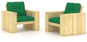 VidaXL 2 db impregnált fenyőfa kerti szék zöld párnákkal