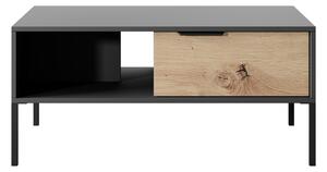 RAVE 2S fekete dohányzóasztal kézműves tölgyfa dekorral