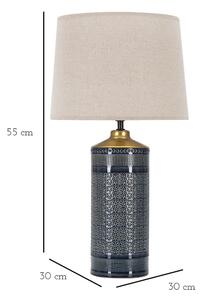 Szürke-krémszínű kerámia asztali lámpa textil búrával (magasság 55 cm) Graphs Dark – Mauro Ferretti