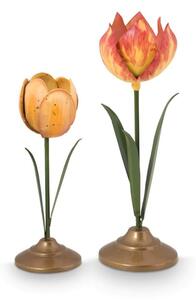 Szett/2 Tulipán gyertyatartó fém sárga
