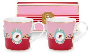 Szett/2 Bögre kicsi Love Birds Medallion piros-rózsaszín