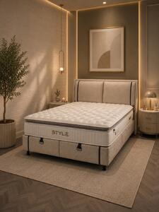 Livora Style Ágyneműtartós Ágykeret és 7 Zónás Táskarugós Matrac Szett - 140x200x33 cm - Comfort Párnás H4 Táskarugós Matrac