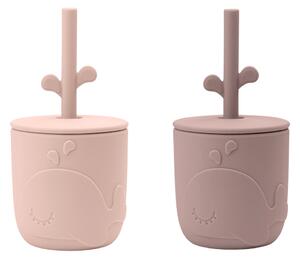 Két rózsaszín szilikon pohár készlet szívószállal Done by Deer Peekaboo Wally