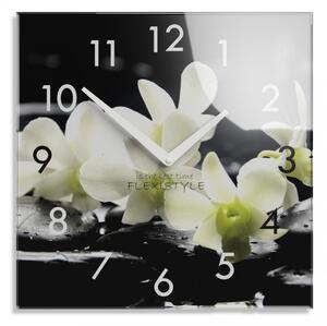 Üveg dekoratív óra fehér orchideával, 30 cm