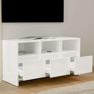 Magasfényű fehér forgácslap tv-szekrény 102 x 37,5 x 52,5 cm