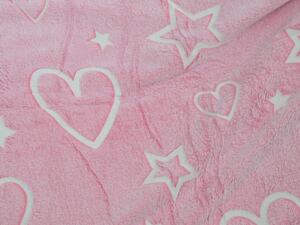 HEARTS AND STARS rózsaszín világító takaró mikroflanel 150x200 cm