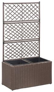 Barna rácsos polyrattan magaságyás 2 kaspóval 58 x 30 x 107 cm