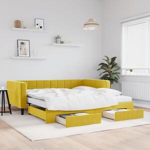 Sárga kihúzható bársony heverő fiókkal 100 x 200 cm