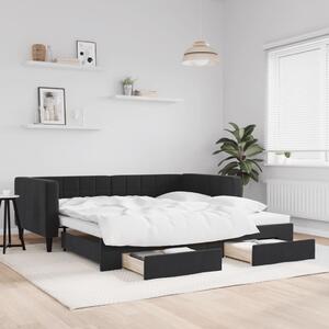 Fekete kihúzható bársony heverő fiókkal 90 x 190 cm